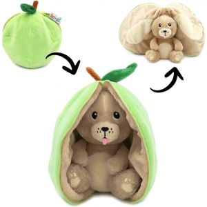 KALANKA-Déglingos Les FLIPETZ - Doudou Crocket Le Chien/Pomme - Chien Cache-Cache réversible - Peluche Toute Douce pour bébé - Idées Cadeaux de Naissance, Vert et Beige - Neuf