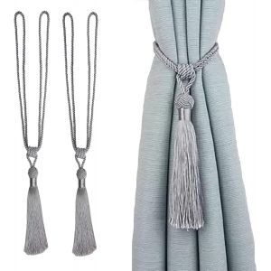 Lot de 2 embrasses de rideaux en corde faites à la main avec pompons pour la maison - Neuf