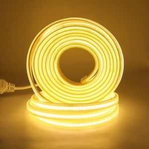 Cob Bandes &Agrave; Led 220V, 280Leds/M Ip65 &Eacute;tanche Super Lumineux Bandeau Led Flexible Pour Armoire, Cuisine, Maison, Chambre &Agrave; Coucher, D&eacute;coration Int&eacute;rieure Diy (Blanc Chaud, 0.5M)[RUB9225044] - Neuf