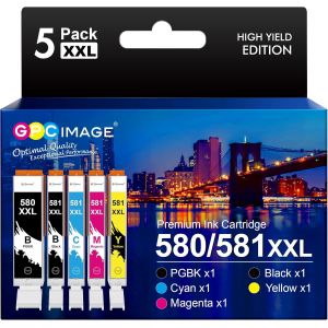 JEXNOVASHOP-CLI-581 PGI-580 XXL Cartouches d'encre Remplacement Compatible pour Canon 581 580 XXL pour TS8150 TS6150 TS8250 TS6151 TR8550 TR7550 TS8151 TS9150 (PGBK/Noir/Cyan/Magenta/Jaune,5-Pack) - Neuf