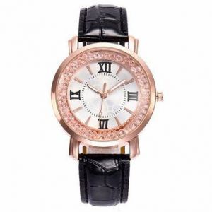 Montre &Agrave; Quartz Pour Femme, Chiffres Romains, Cristal Or Rose &iquest; Noir &iquest; 2 Pi&egrave;ces - Neuf