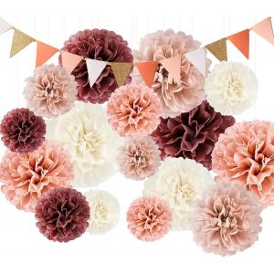 MEVRONISSHOP-26Pcs Decoration Mariage Set, Pompon Papier de Soie, Deco Anniversaire Fleurs en Papier, Decoration Bapteme, Decoration Anniversaire Rose, Decoration Communion, Fanion, Deco Mariage Cham - Neuf