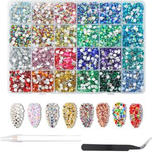 Kal-Hitzefix Lot De 24 000 Strass Pour Ongles, 3 Mm, À Dos Plat, Ronds, Avec Pince À Épiler Et Stylo À Pointiller, Pour Bricolage, Artisanat, Ongles, Vêtements, G - Neuf