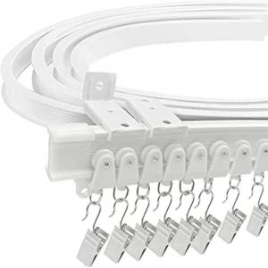 Tringle à rideau blanche, rail de rideau flexible pour baie vitrée, support mural pliable et incurvé en plastique robuste d'environ 5 m pour cloison de séparation - Neuf