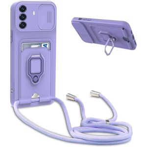Kal-Coque Avec Cordon Pour Huawei Nova Y70,Collier Pour Étui Colliers De Cellulaire Réglable Corde Silicone Souple Case,Protection De La Caméra,Support,Porte Cartes - Violet - Neuf