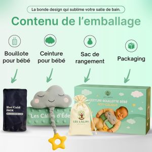 Ceinture bouillotte b&eacute;b&eacute; anti-coliques avec doudou musical, gel chaud/froid, anneau dentaire silicone &eacute;toile, housse satin &iquest; soulage coliques et ballonnements &iquest; cadeau naissance id&eacute;al. - Neuf
