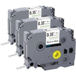 Ruban pour &Eacute;tiqueteuse Yuanqimm Compatible TZe221 TZe-221 TZ221 TZ-221 pour Brother P-touch Ruban 9mm Noir sur Blanc Ruban pour Ptouch PT-D400 PT-H100LB H105 D200 1000 H110 H101 H107B D210, Pack de 3 - Neuf