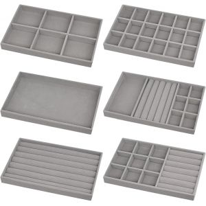 6 Pièces Plateau À Bijoux En Velours, Empilable Plateau Pour Bijoux À Insérer Dans Un Tiroir, Plateau D'organisation Pour Bijoux Pour Anneau Boucle D'oreille Bracelet Collier - Neuf