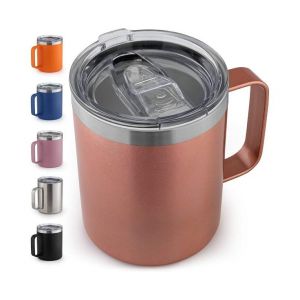 Gobelet Isotherme De Camping En Acier Inoxydable Avec Couvercle &iquest; 350 Ml, Or Rose, Double Paroi, Anti-Fuite, Id&eacute;al Pour Les Voyages - Neuf