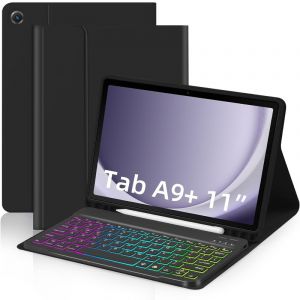 Compatible avec Samsung Galaxy Tab A9+ 2023 11 pouces (SM-X210), &eacute;tui clavier r&eacute;tro&eacute;clair&eacute; trois couleurs, prend en charge la disposition de clavier AZERTY fran&ccedil;ais. noir + clavier r&eacute;tro&eacute;c&iquest;,A9+ - Neuf