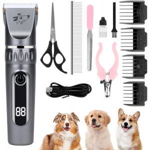 Jgd-Tondeuse Pour Chien Professionnel Sans Fil, Lames En C&eacute;ramique Avec Ecran Lcd, Charge Rapide 5 Vitesses De Rotation Lavable &Agrave; Faible Bruit Kit Toilettage - Neuf