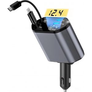 LORANKA-4 en 1 Allume Cigare USB C, Retractable Chargeur Voiture 66w, Chargeur Allume Cigare Rapide AdaptateurChargeurs Telephone Portable Automobile Compatible avec iPhone16 15/Samsung Galaxy/iPad - Neuf