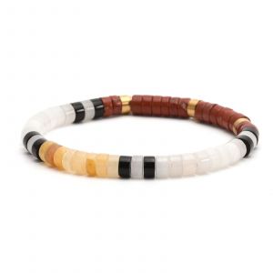 Bracelet Perles Heishi Jaspe Jaune Blanc Rouge - Neuf