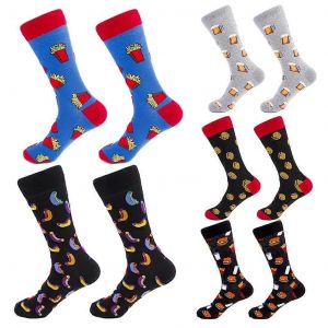 5 Paires Hommes Nouveauté Drôle Nourriture Thème Crew Chaussettes Coloré Dessin Animé Hot Dog Chips Bière Hamburger Imprimé Casual Coton Collants Cadeaux - Neuf