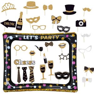 Checarzhn--No1-Kit Photobooth De Fête 30 Pieces Accessoires Photo Et Cadre Photobooth Gonflable Accessoires Photobooth Dcorations Pour Anniversaire Fête Mariage - Neuf