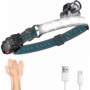 Lampe Frontale Professionnelle, Rechargeable, 6 Modes D'éclairage, Capteur Sensible, Torche Étanche - Neuf