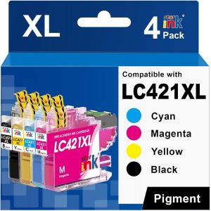 LC421 LC421XL Cartouches d'encre Compatibles avec Brother LC421 XL LC-421XL LC-421VAL pour DCP-J1050DW MFC-J1010DW DCP-J1140DW Noir, Cyan, Magenta, Jaune, Pack de 4 - Neuf