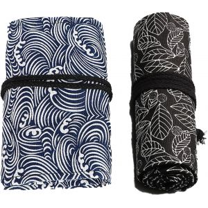 Tianyi-2 Pièces Toile Crayon Wra Enveloppement De Stylo 36 Trous Rouleau À Crayons Sac À Crayon Enroulable Wrap En Toile Trousse Feutre Pour Rangement Enveloppe De Crayons Couleurs (Vagues/Feuilles N - Neuf