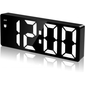 R&eacute;veil Num&eacute;rique De Chevet, Grand R&eacute;veil &Eacute;lectronique Led Avec R&eacute;p&eacute;tition, Date, Affichage De La Temp&eacute;rature, Luminosit&eacute; R&eacute;glable, 12/24H, Horloge Num&eacute;rique Sans Tic-Tac, Horloge Num&eacute;rique Aliment&eacute;e - Neuf