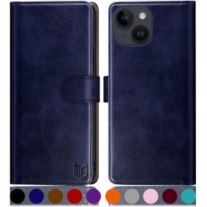 JGD-Etui Coque pour iPhone 15 6.1"" [RFID Blocage] [Magn&eacute;tique Protection] Fentes pour Cartes Protection Etui Housse Premium en Cuir PU,Apple 15 6.1"" Portefeuille Bleu - Neuf