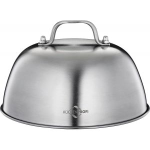 KAL-Cloche De Barbecue En Acier Inoxydable Avec Poignée, Pour Fondre, Cuire Et Garder Au Chaud, Accessoire De Barbecue Robuste, Passe Au Lave-Vaisselle, Hauteur Sans Poignée 7 Cm, Diamètre 16 - Neuf