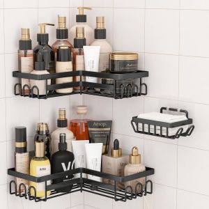 Senior-3 Pi&egrave;ces Etag&egrave;re De Douche Sans Per&ccedil;age, Etagere Salle De Bain En Acier Inoxydable, Etagere Douche Avec Crochets, &Eacute;tag&egrave;re De Rangement Douche Auto-Adh&eacute;sif, Rangement Douche Pour Salle[L19] - Neuf