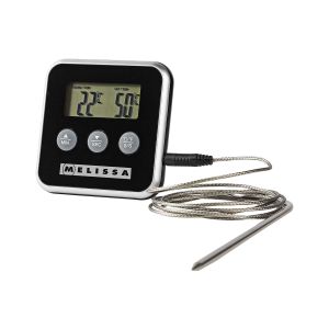 Thermom&egrave;tre De Cuisson Num&eacute;rique Avec Sonde D&eacute;port&eacute;e Et Minuterie D'alarme Melissa Noir / Argent - Neuf