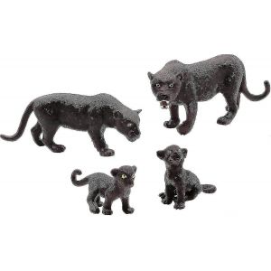 4pcs R&eacute;aliste Leopard Statue Wildlife Character Black Panther Animal Model - Neuf