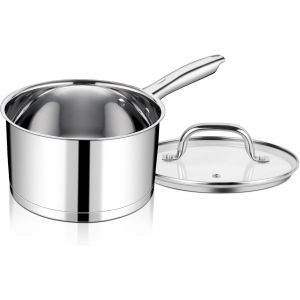 Kalanka-Casserole À Manche En Acier Inoxydable Avec Fond À 3 Couches Pour Tous Les Types De Plaques De Cuisson, Couvercle En Verre, Casserole De 2,8 L, Avec Poignée Ergonomique Tout En Acier, Non - Neuf