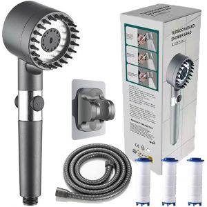 JGD-Pommeau de douche avec filtre, douchette de douche avec tuyau, &eacute;conome en eau, haute pression, 3 + 1 types de jet, r&eacute;glable pour eau r&eacute;siduelle de chlore, eau dure, m&eacute;tal lourd - Neuf