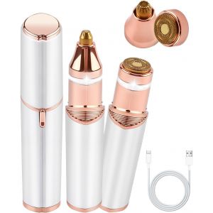 2 En 1 &Eacute;pilateur Visage Pour Femmes, Usb Rechargeable Rasoir Visage Epilateur Avec T&ecirc;tes Interchangeables Lumi&egrave;re Led Sourcils Electrique Femme Pour Le Visage Et Les Sourcils Joue Menton - Neuf