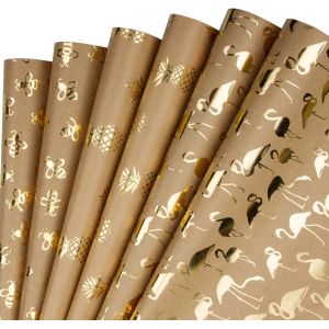 Feuille De Papier D'emballage Kraft - Feuille D'or Ananas/Flamant Rose/Abeille - 6 Feuilles Emball&iquest;&iquest;Es En 1 Rouleau - 44,5 X 76 Cm Par Feuille - Neuf