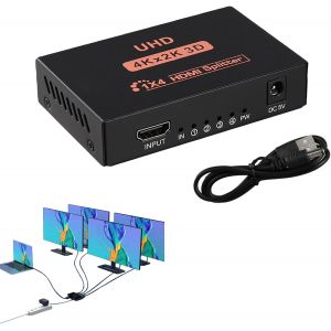 MEVRONISSHOP-Compatible avec HDMI 1 Entr&eacute;e 4 Sorties R&eacute;partiteur, Splitter 4K @30Hz, Full HD 1080p et 3D, Compatible avec TV, Moniteur, Projecteur, PC, Id&eacute;al pour Jeux, Cin&eacute;ma Maison et Pr&eacute;sentations - Neuf