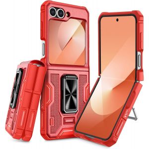 Coque Pour Samsung Z Flip 6, Anneau Rotatif À 360° Intégré, Protéger La Caméra Et L'écran, Antichoc Coque De Protection Pour Galaxy Z Flip 6 5g 2024 (Rouge).[S3875] - Neuf