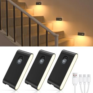 Veilleuse Détecteur De Mouvement 3 Modes (Auto/Off/On), Lot De 6 Lampes Led Rechargeables, Lampe D'escalier Détecteur De Mouvement (Sans Prise), Veilleuse Enfant Pour, Couloir, Chambre,Escalier - Neuf