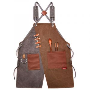 Tabliers de chef pour hommes et femmes avec grandes poches, taille unique, en toile de coton, dos croisé, tablier de travail réglable et robuste - Neuf