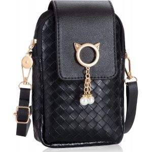 RFCBC-Sac Telephone Portable Femme Mignon Pu Cuir Mini Sac à Bandoulière avec Perle Pendentif Bandoulière Réglable Fille Porte-Monnaie - Neuf