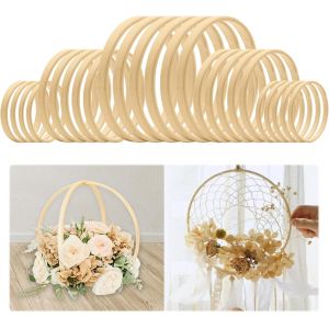 30 Pi&egrave;ces Cerceau Floral En Bambou 20,15 & 10 Cm Anneaux En Bambou Cerceaux En Bois Cercle En Bois Pour Attrape R&ecirc;ve Pour Faire Un D&eacute;cor De Couronne De Mariage Et Artisanat Mural - Neuf