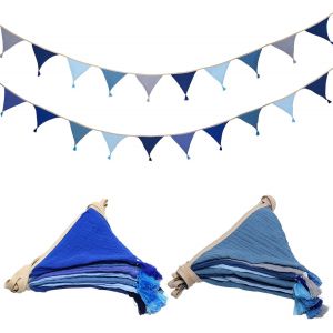 Kyaoayo-2 Guirlandes Fanions Pour Chambre D'enfant, Guirlande En Mousseline Coton Avec Pompons, 2,6 M Pour Décoration Chambre D'enfant, Lit Maison, Lit Bébé, Décoration Murale (Bleu) - Neuf