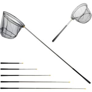 Épuisette De Pêche Pliable, Manche Télescopique De 150 Cm, 4 Sections En Alliage D'aluminium, Filet Triangulaire En Nylon Pour Carpes, Truites, Crevettes, Étangs À Poissons - Neuf
