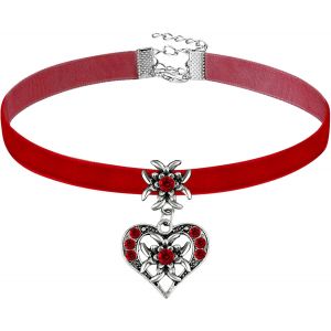 Kal-Collier Edelweiss Pour Femmes Avec Pendentif De Coeur Et Edelweiss Ras De Cou Élégant Collier Bavarois En Strass(Rouge) - Neuf