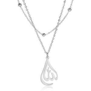 Kal-Islamique Musulman Allah Couches Colliers Pour Femmes En Acier Inoxydable Charme Goutte D'eau Coeur Forme Allah Pendentif Double Couche Collier Bijoux Islamiques - Neuf
