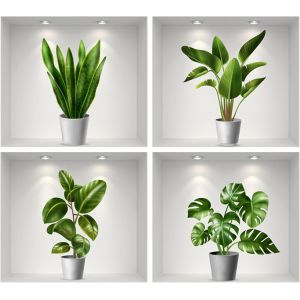 Autocollant Muraux 3D Plante,Vase Autocollant Mural 3D,Convient pour Salon,Chambre,Salle de Bain,etc(4pcs) - Neuf