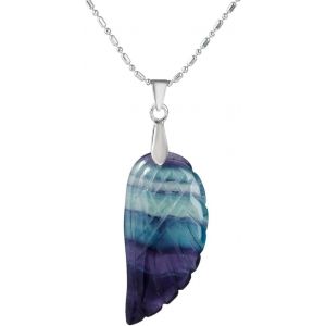 Kales-Fluorine Pendentif Aile D'ange En Pierre Semi-Précieuses Avec Chaîne Pour Homme Femme,Collier En Cristal Pour Reiki Bonne Chance - Neuf