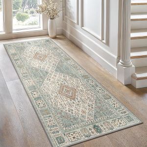 Sjzg-Tapis Chambre Vintage Tapis Salon Oriental Doux Antidérapant Lavable En Machine Tapis Décoratif De Style Moderne Pour Entree Interieur, 80x150cm, Vert - Neuf