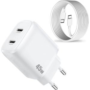Chargeur Usb C Rapide,45W Chargeur Usbc Pour Samsung Galaxy S25 Ultra/S24 Ultra/S23 Fe/S25 Plus/A56 5G/A16 A26 A36/A55 A25 A35 A54 A53 A34/S25 Edge/Z Fold 5 6 7/Z Filp/S21 A15 S20 Rapide Prise Secteu - Neuf