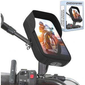 KAL-Support Telephone Moto Etanche Scooter Retroviseur Compatible Avec Les Smartphones Jusqu'A 7,5"" Noir Gris - Neuf
