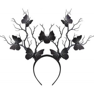 Bois De Cerf Fleur Couronne Bandeaux Branches De Fleur Bandeau Accessoires Photo Séance Casque Pour Halloween Noël (Papillon Noir) - Neuf