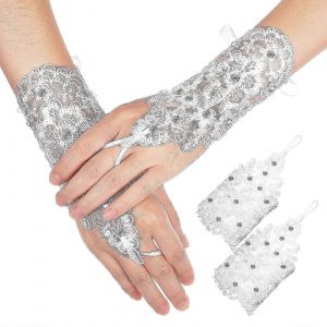 1 Paire De Gants En Dentelle Pour Femmes Maille Broderie Fleur Strass Gants De Mari&eacute;e Sans Doigts Gants De Bal Pour Accessoires De Costume De Mariage - Neuf