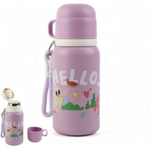 Gourde Isotherme, 450 Ml, 2 En 1 Bouteille Isotherme Bebe Biberon Avec Gobelet Et Passoire Pour Boissons Chaudes Et Froides, Double Paroi Isotherme, 100% Étanche, Idéale Pour Les Voyages - Neuf